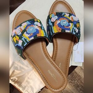 Caroline Constas Beaded Slide Sandals Size 10 New With Box